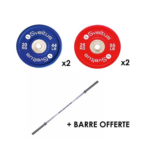 Paires de disques 20 et 25 kg + barre olympique offerte